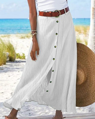 Viviana | Women’s High-Waisted A-Line Button-Front Maxi Skirt with Front Slit and Flowy Silhouette