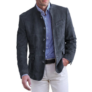 Terrence | Men’s Suede Blazer with Stand Collar and Single-Breasted Closure