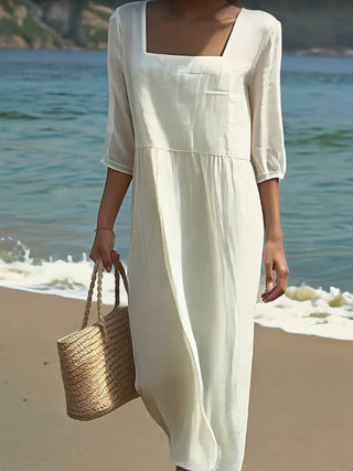 Mirna | Women’s Square Neck Midi Dress with Half Sleeves