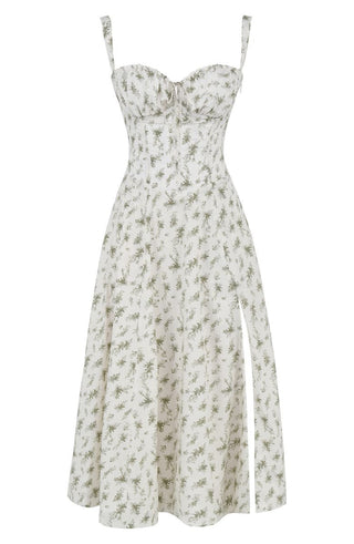 Ulrika | Women's Floral Corset Dress with Lace-Up Back and Thigh-High Side Split