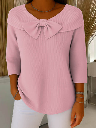 Daphne | Women's V-Neck Knitted Top with Ribbed Collar Overlay