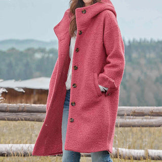 Paloma | Women’s Hooded Wool Blend Long Coat with Single Breasted Closure