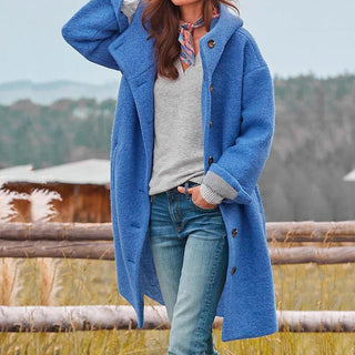 Paloma | Women’s Hooded Wool Blend Long Coat with Single Breasted Closure