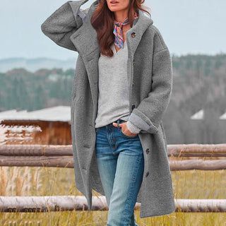Paloma | Women’s Hooded Wool Blend Long Coat with Single Breasted Closure