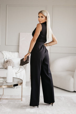 Nina | Women’s Elegant Wrap V-neck Jumpsuit with Sleeveless and Tie Belt