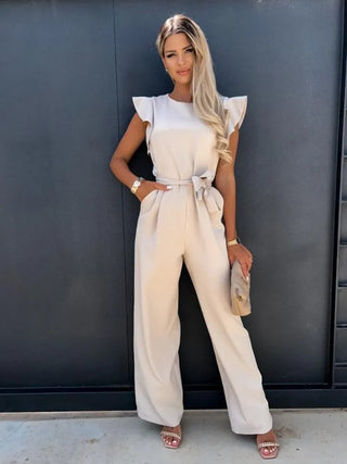 Naomi | Women’s Wide-Leg Jumpsuit with Ruffle Cap Sleeves and Belt Tie