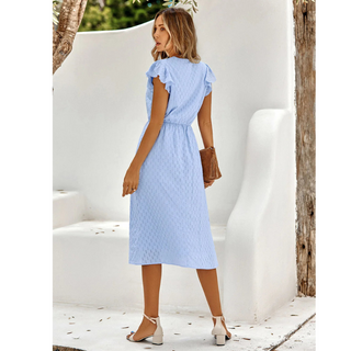 Hannah | Women's Short-Sleeve Ruffled V-Neck A-Line Summer Dress