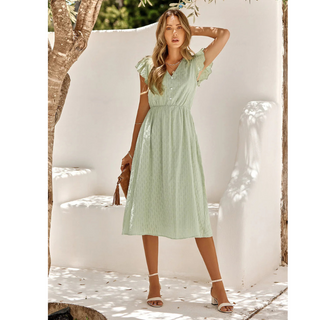 Hannah | Women's Short-Sleeve Ruffled V-Neck A-Line Summer Dress