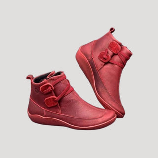 Aifa | Women’s Casual Brown Faux Leather Ankle Boots with Flat Heel