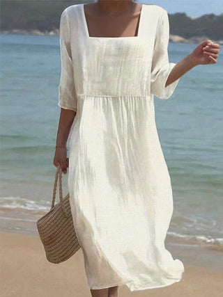 Mirna | Women’s Square Neck Midi Dress with Half Sleeves