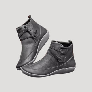Aifa | Women’s Casual Brown Faux Leather Ankle Boots with Flat Heel