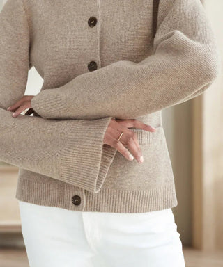 Elisia | Women’s Tailored Knit Top with Subtle Bell Sleeves in Warm Ivory