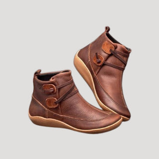 Aifa | Women’s Casual Brown Faux Leather Ankle Boots with Flat Heel