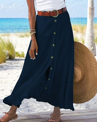 Viviana | Women’s High-Waisted A-Line Button-Front Maxi Skirt with Front Slit and Flowy Silhouette