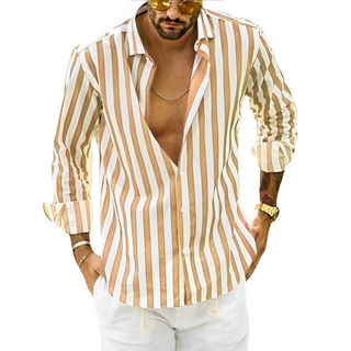 Gideon | Men's Vertical Striped Long-Sleeve Slim-Fit Button-Down Shirt