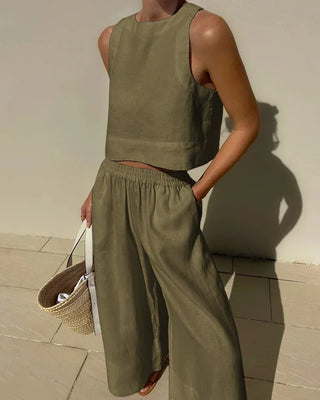 Lunash | Women’s Cropped Tank Top and High-Waisted Wide-Leg Trousers Set