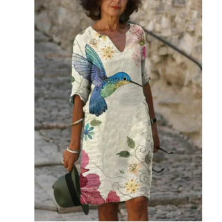 Elina | Women’s Floral Print Summer Dress with V-neckline