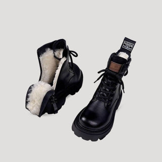 Natalia | Fleece Lined Combat Style Ankle Boots for Women with Thick Sole