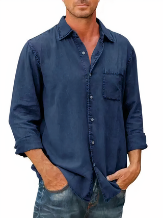 Logan | Men’s Long-Sleeve Denim Shirt with Chest Patch Pocket
