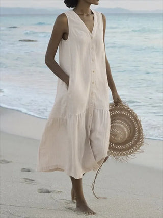 Elle | Sleeveless Tiered Maxi Dress for Women with V-Neckline