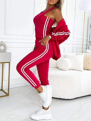 Friah | Women’s Striped Three Piece Set with Sleeveless Top Jacket and Pants