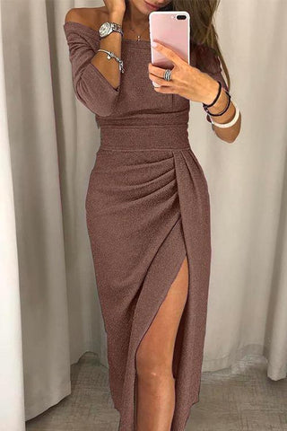 Sandra | Sparkly Off-Shoulder Ruched Bodycon Midi Dress for Women