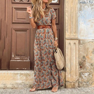 Betina | Women's Bohemian V-Neck Short Sleeve Maxi Dress