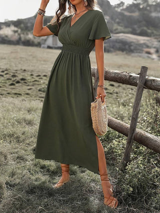 Zinnia | Army Green V-Neck Maxi Dress for Women