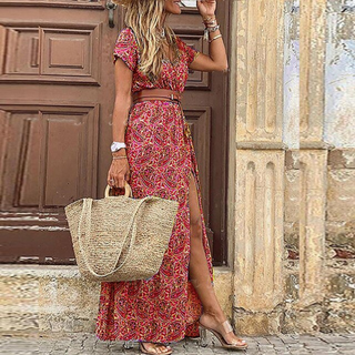 Betina | Women's Bohemian V-Neck Short Sleeve Maxi Dress