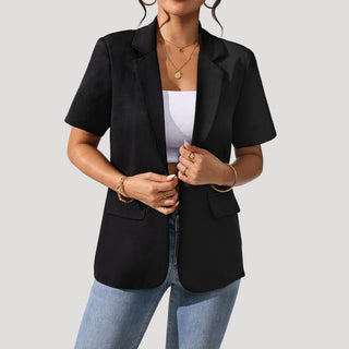 Bera | Women’s Short Sleeve Black Tailored Blazer with Flap Pockets