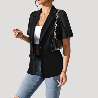 Bera | Women’s Short Sleeve Black Tailored Blazer with Flap Pockets