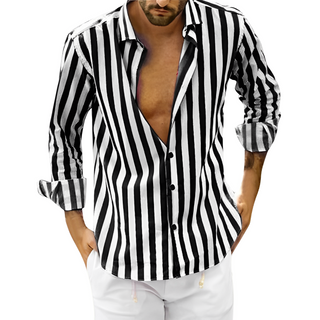 Gideon | Men's Vertical Striped Long-Sleeve Slim-Fit Button-Down Shirt