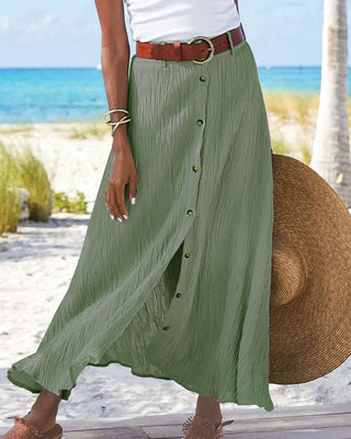 Viviana | Women’s High-Waisted A-Line Button-Front Maxi Skirt with Front Slit and Flowy Silhouette