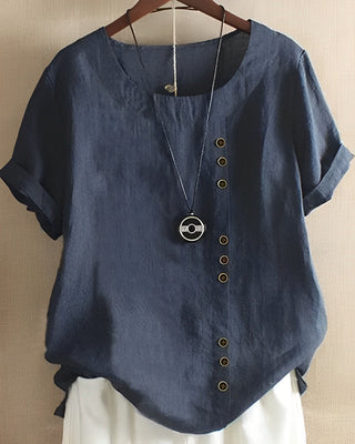 Honilyn | Women’s Cotton Linen Blend Oversized Round Neck Top