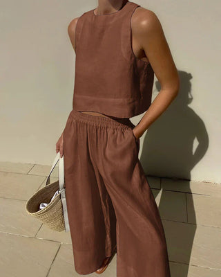 Lunash | Women’s Cropped Tank Top and High-Waisted Wide-Leg Trousers Set