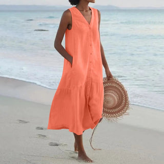 Elle | Sleeveless Tiered Maxi Dress for Women with V-Neckline