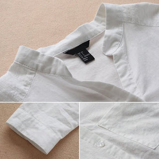 Belle | Women’s Long-Sleeved Button-Down Shirt with V-Neck Band Collar Design