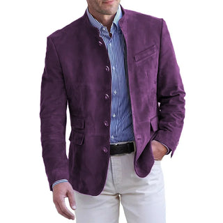 Terrence | Men’s Suede Blazer with Stand Collar and Single-Breasted Closure