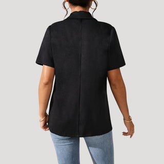Bera | Women’s Short Sleeve Black Tailored Blazer with Flap Pockets