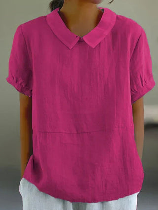 Mae | Women’s Babydoll Tunic Top with Lapel Collar and Casual Short Sleeve Design