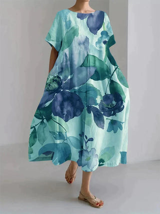Andrea | Women's Loose-Fit Maxi Dress with Painterly Floral and Leaf P Christine New York Andrea | Women's Loose-Fit Maxi Dress with Painterly Floral and Leaf P Christine New York
