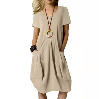 Norielle | Women's Casual Loose T-Shirt Midi Dress with Short Sleeves and Side Pockets