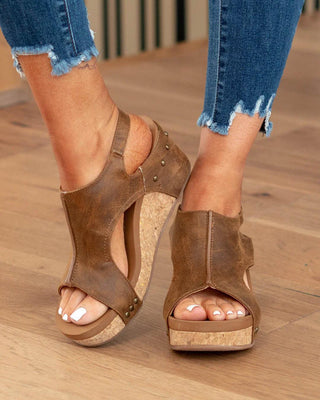 Adhara | Women’s Threaded Pear Adhara Stitching Studded Wedge Sandals