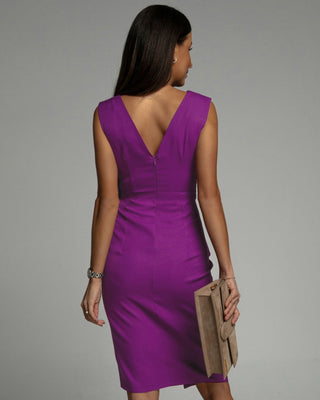 Phoebelyn | Women’s Sleeveless V-neck Midi Dress with Slit and Pleats