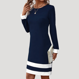 Madeline | Women’s Long Sleeve Midi Shift Dress with Color Block Design