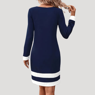 Madeline | Women’s Long Sleeve Midi Shift Dress with Color Block Design