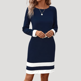 Madeline | Women’s Long Sleeve Midi Shift Dress with Color Block Design