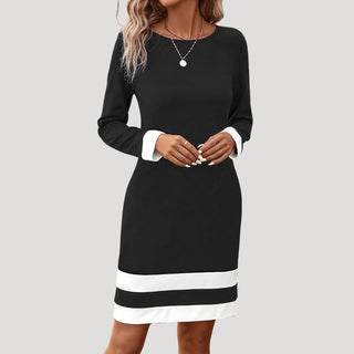 Madeline | Women’s Long Sleeve Midi Shift Dress with Color Block Design