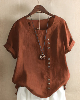 Honilyn | Women’s Cotton Linen Blend Oversized Round Neck Top