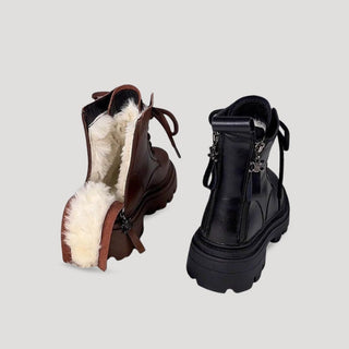 Natalia | Fleece Lined Combat Style Ankle Boots for Women with Thick Sole